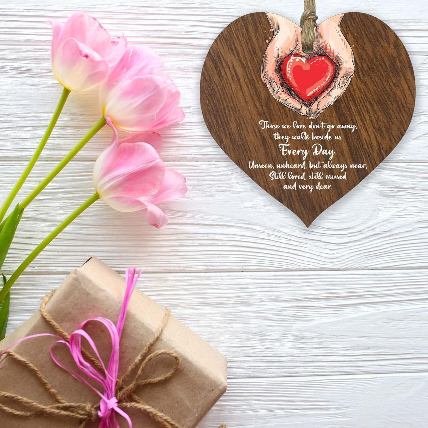 Those We Love Don’t Go Away Hanging Wooden Heart Sign Plaque Thoughtful Gifts