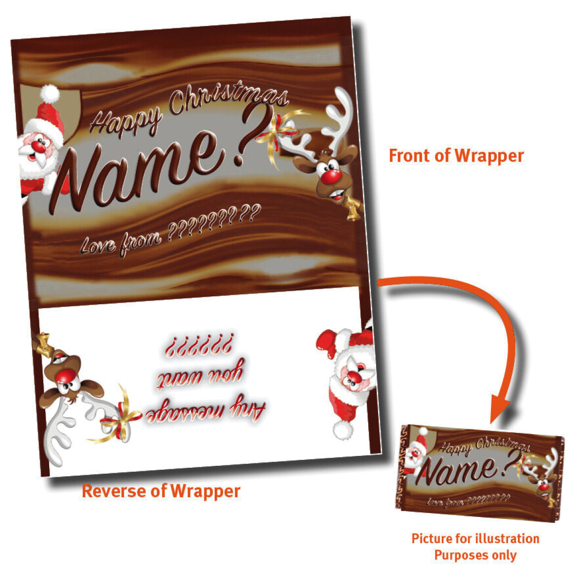 CHRISTMAS PERSONALISED CHOCOLATE BAR WRAPPER fits Galaxy 110g VARIOUS GIFT IDEA