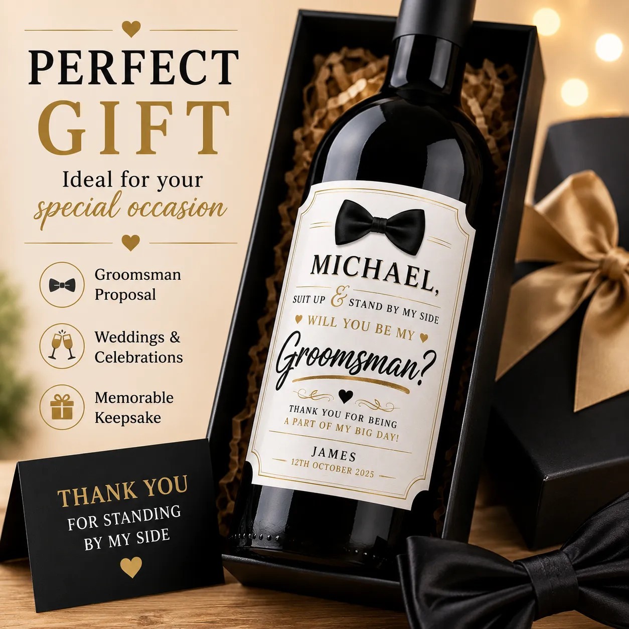 Personalised Groomsman Proposal Bottle Label Sticker – Custom Wedding Gift