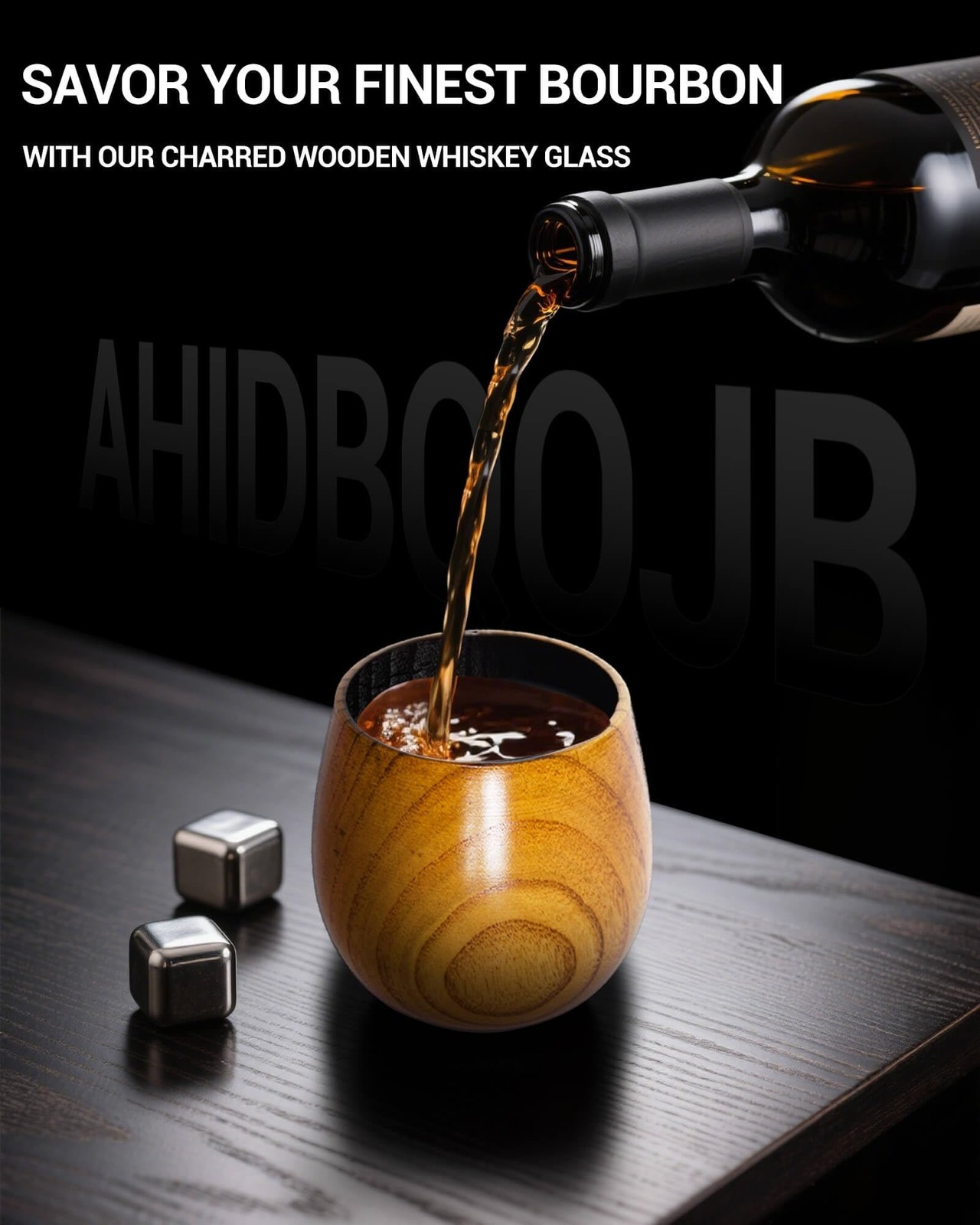Wooden Bourbon Drinking Glass – Charred Wooden Whiskey Cup – Whiskey Glass fo…