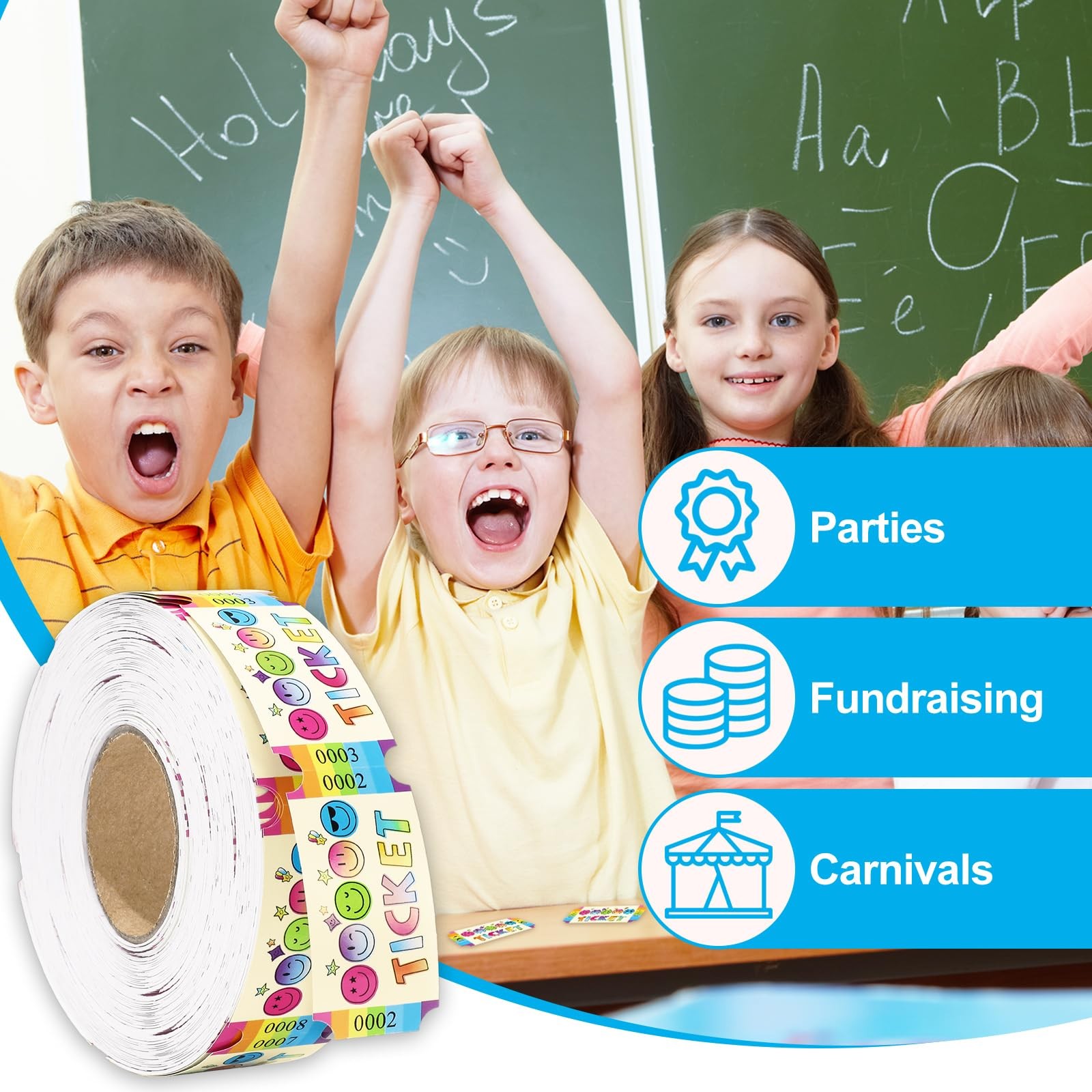 1 Roll 1000 PCS Smile Raffle Ticket 2×1 Inch Carnival Event Fundraiser Prize