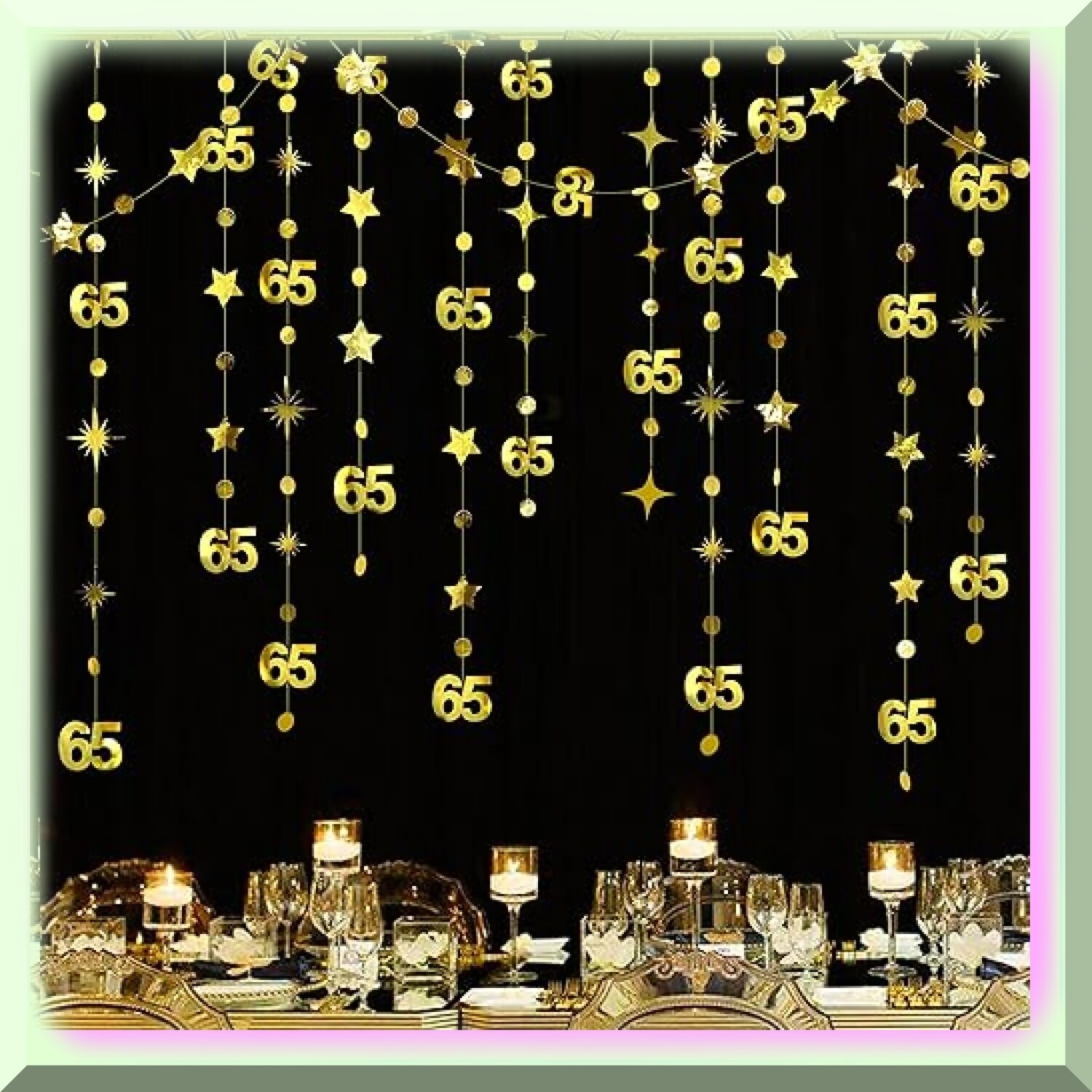 Gold 65th Celebration Number and Star Garland