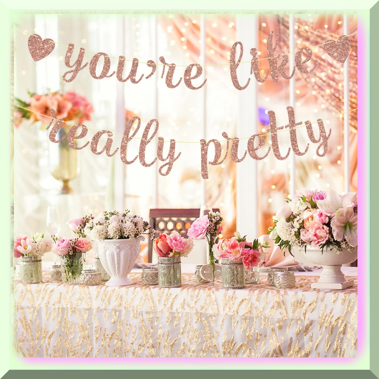 Rose Gold Celebration Banner with Glitter Paper