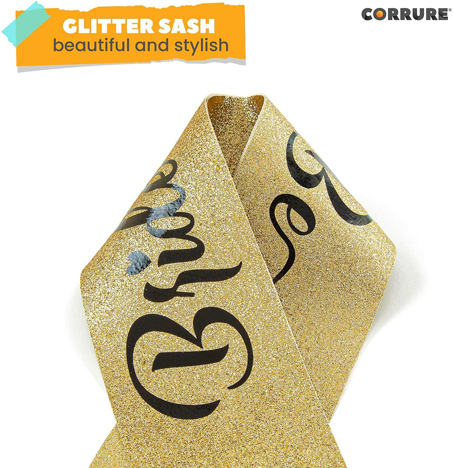BRIDE TO BE SASH FOR BACHELORETTE PARTY – BRIDAL SHOWER GOLD GLITTER SASH