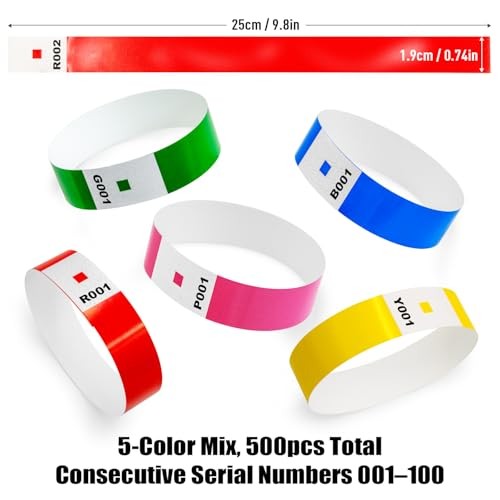 500 PCS Paper Wristbands for Events, 5 Colors Mixed Disposable Wristbands with