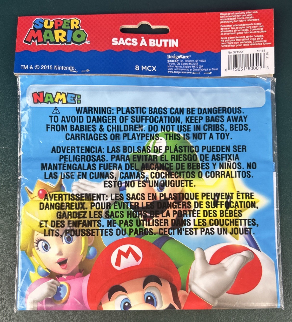 Nintendo Super Mario Loot Goodie Bags Video Game Birthday Party Pack of 8 NEW
