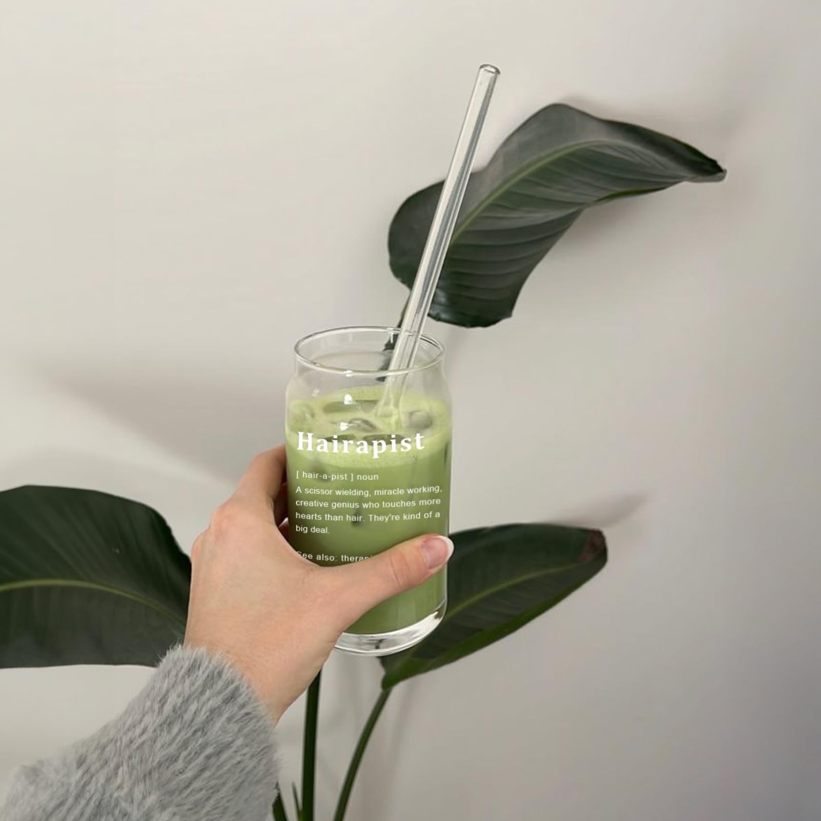 Hairdresser Gifts for Women – Hairapist Glass Cups with Lids and Straws, Barb…