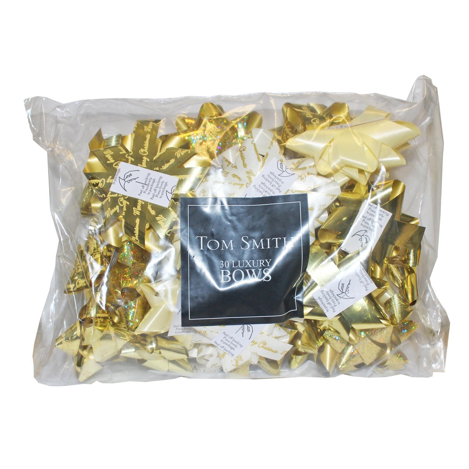 Tom Smith Christmas 30 Pack Foil Bows Self Adhesive White, Cream and Gold