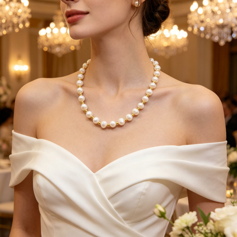 9-10mm White Natural Freshwater Pearl Necklace Bracelet Earring 18/7.5″ Gift