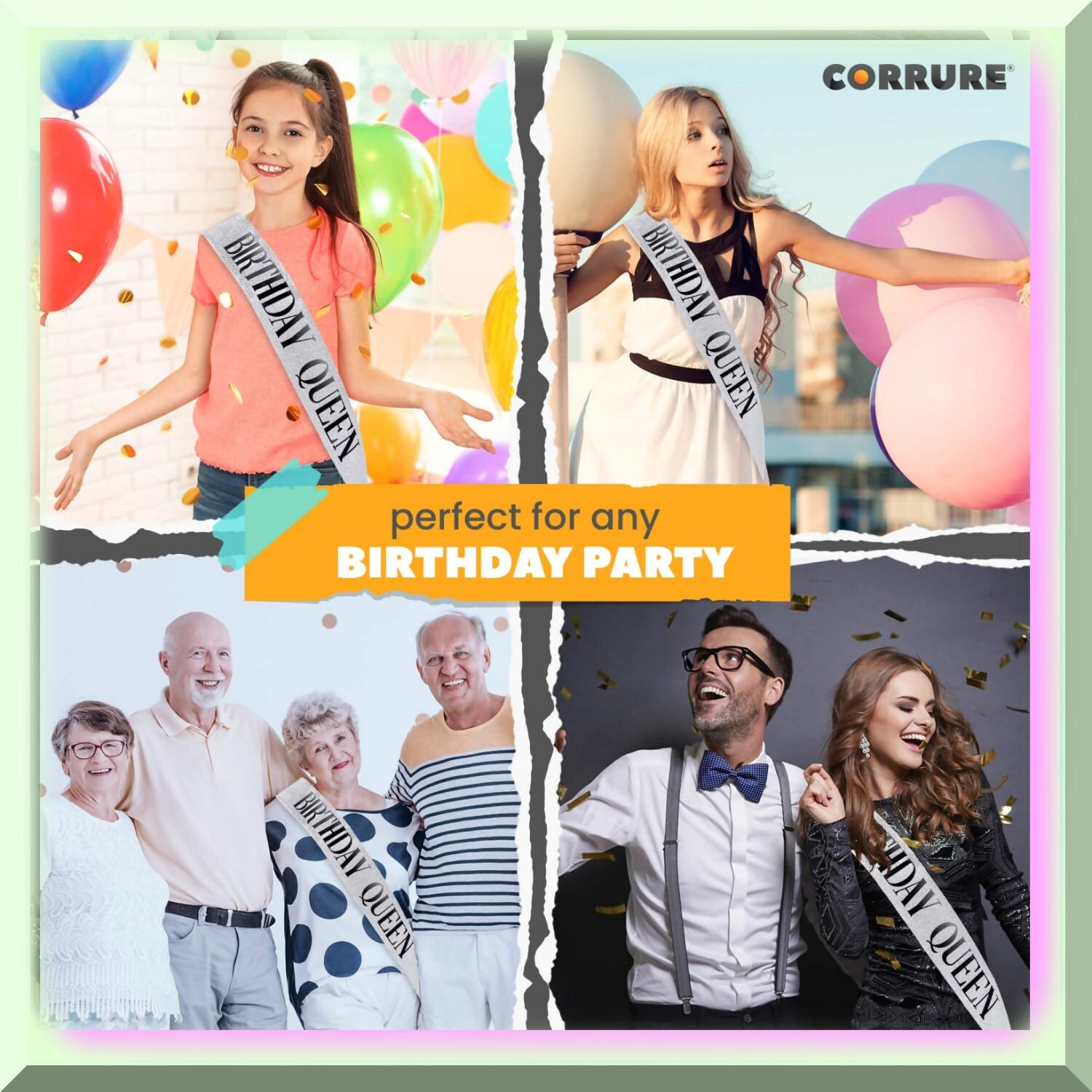 Glitter Black Silver Happy Birthday Sash
