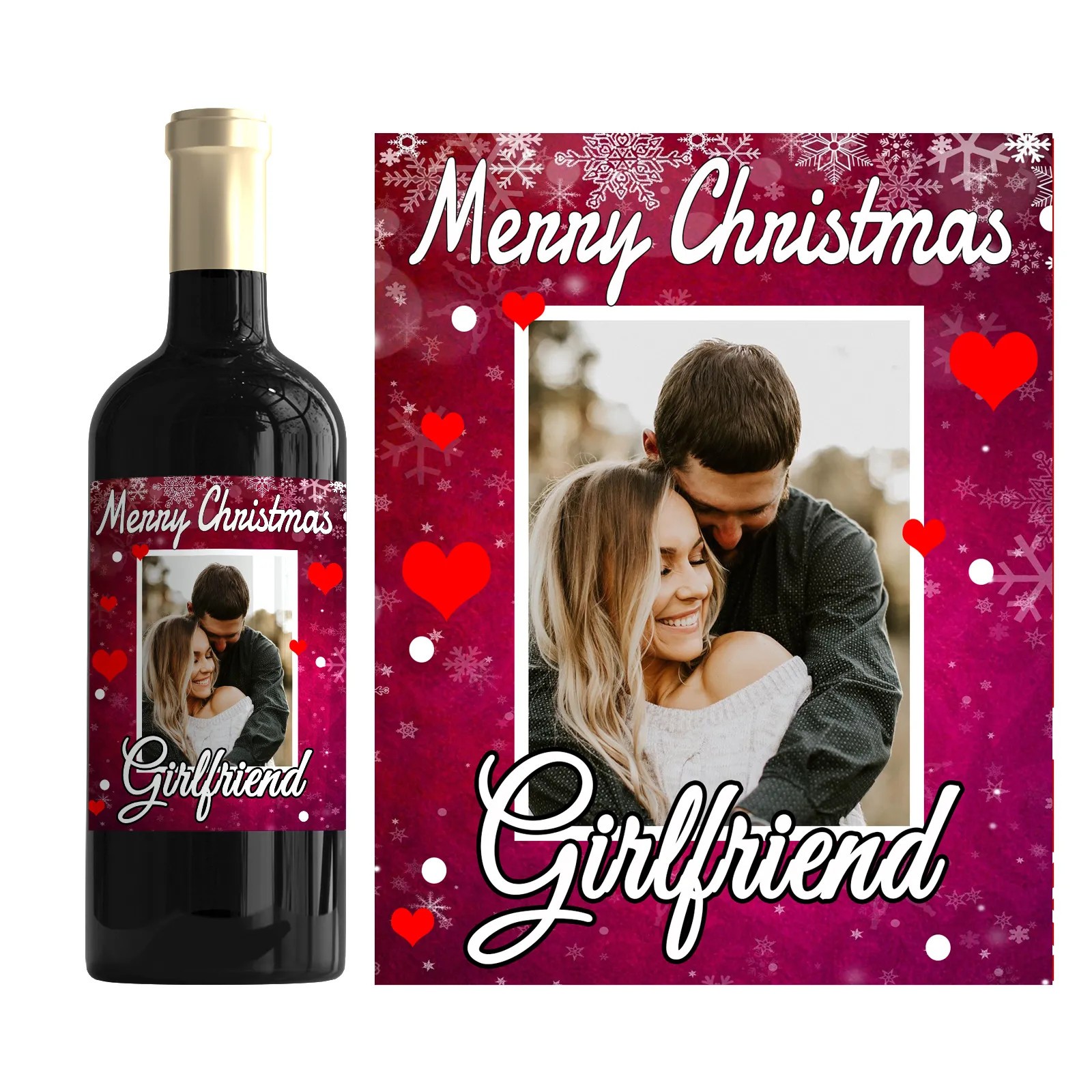 Personalised Christmas Girlfriend Bottle Label Custom Photo Wine Gift Sticker