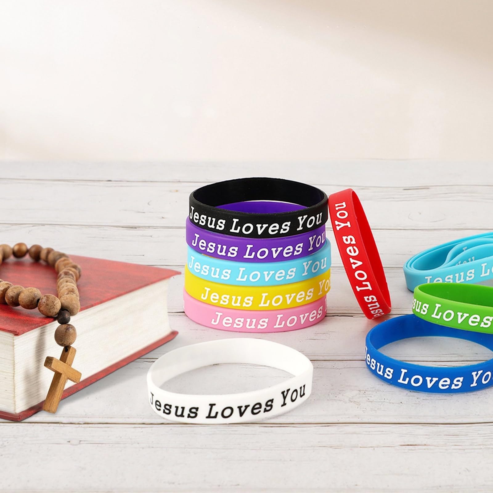 42pcs Jesus Loves You Silicone Bracelets Bulk Colorful Christian Jesus Rubber…