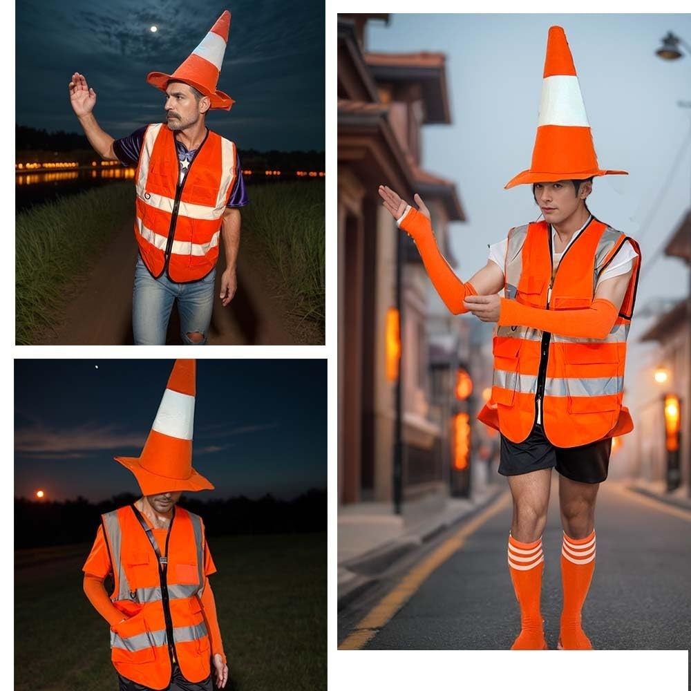 Orange Traffic Cone Hat for Adults – Halloween Costume Accessory for Men & Women