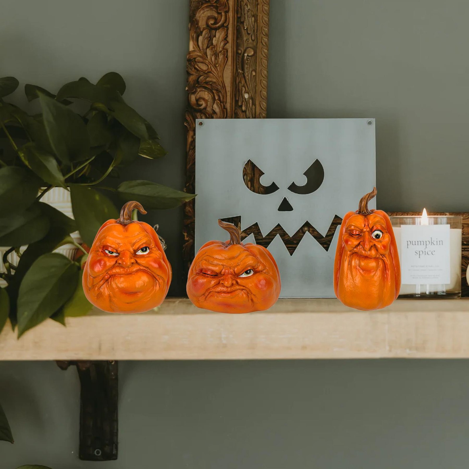 Halloween Pumpkin Ornaments Set of 3 Grumpkin Pumpkins