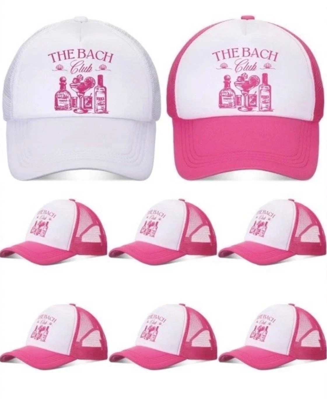The Bach Club Hats for Women Bachelorette Party Hats -7 Pink- 1 White. NEW