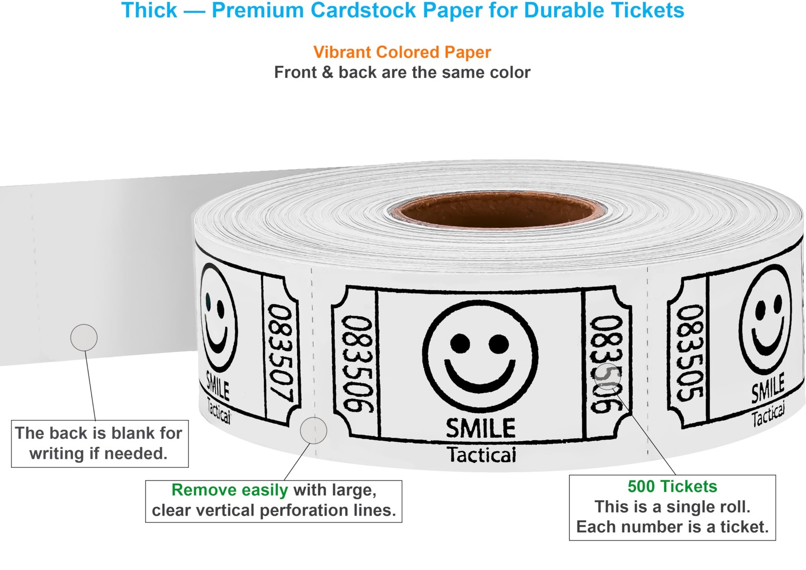 500 PCS Single Roll Raffle Tickets White Event Entry Class Reward Fundraiser