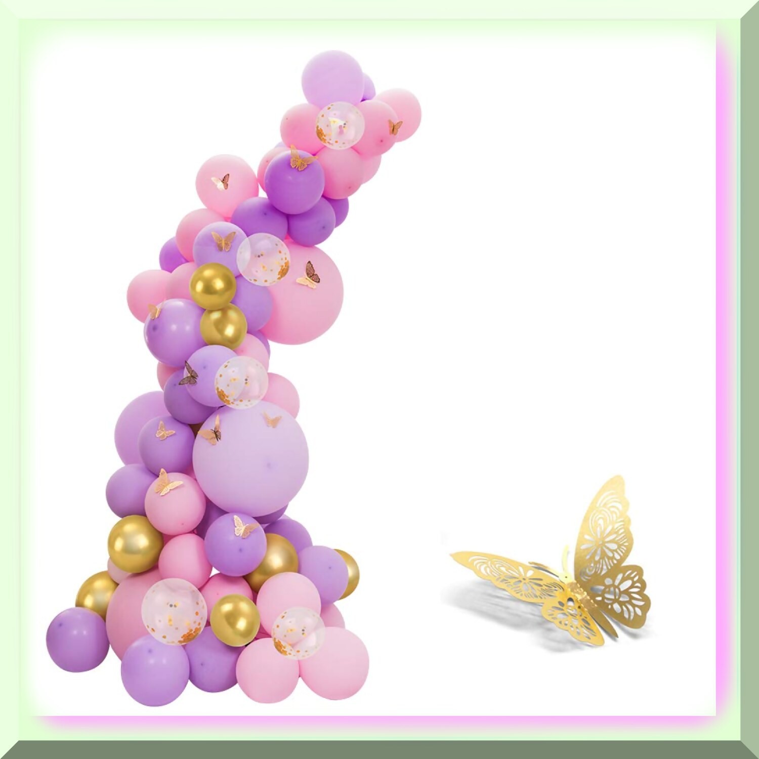 Pink and purple balloon garland kit with gold accents