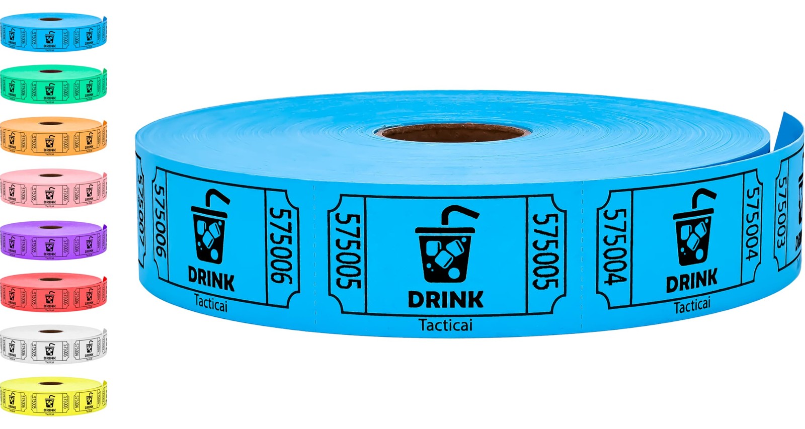 1000 Raffle Tickets, Drink, Blue (1 of 8 Colors), Single Roll for Events, Ent…