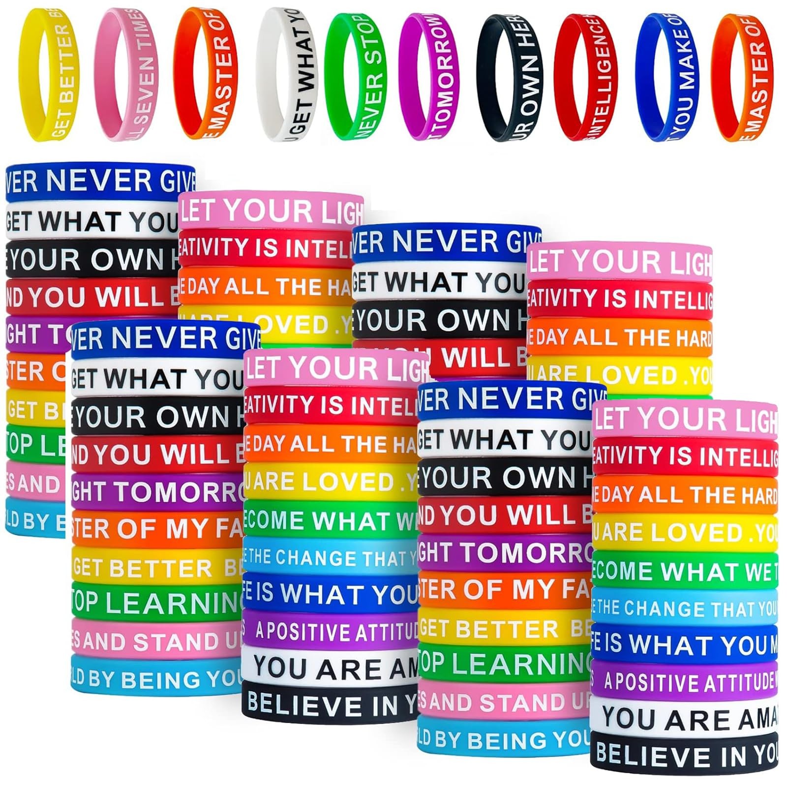 QEERBSIN Motivational Quote Bracelets- 100 Pcs Silicone Bracelets Bulk…