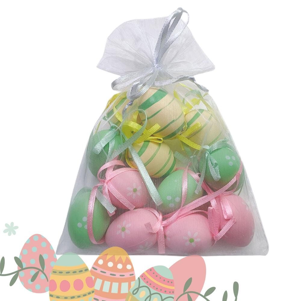 12PCS COLORFUL PLASTIC EASTER EGGS – HANGING ORNAMENTS, TREE & BASKET DECOR, PAR