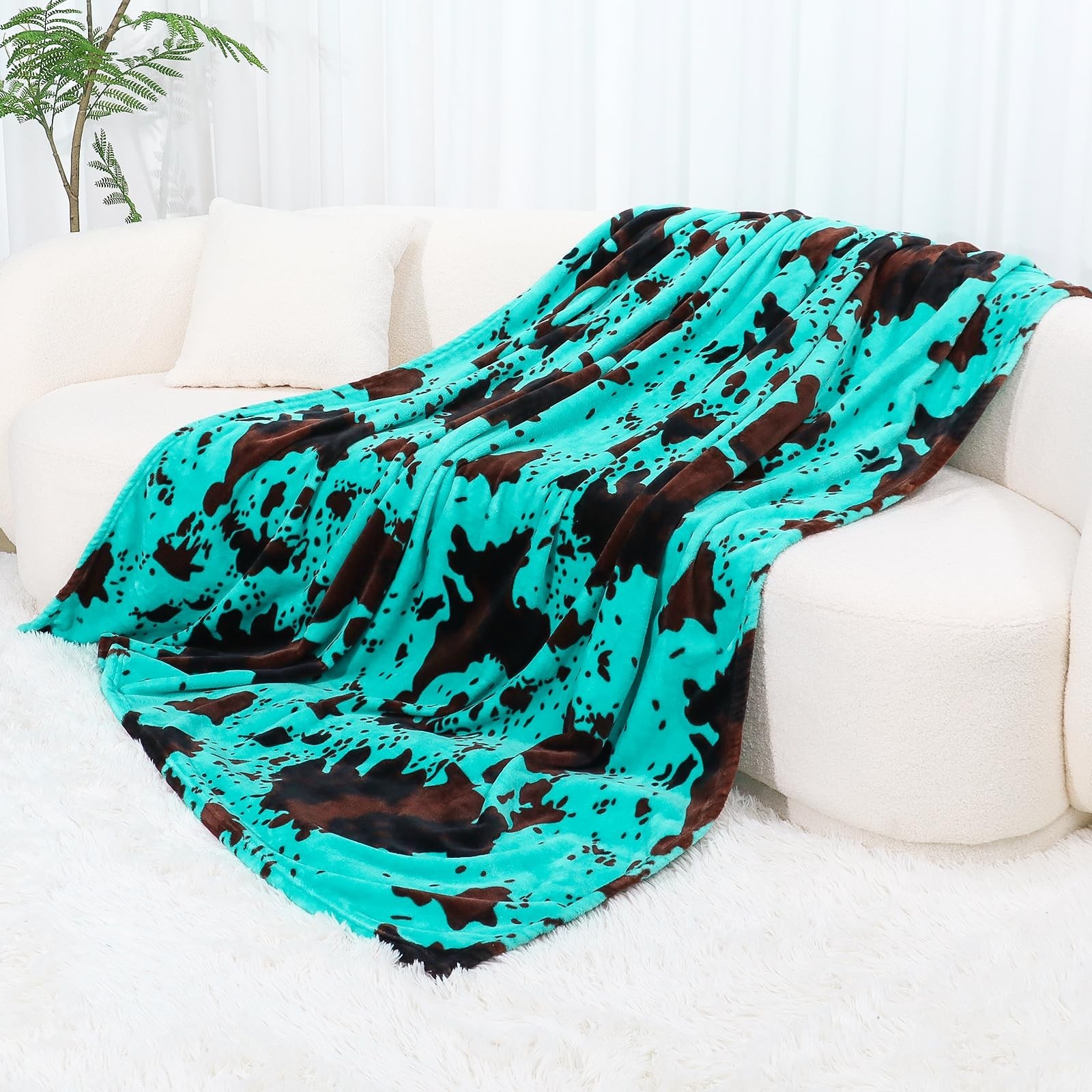 Queen Size Blanket for Bed, Soft Warm Turquoise Teal Fleece Blankets Gifts fo…