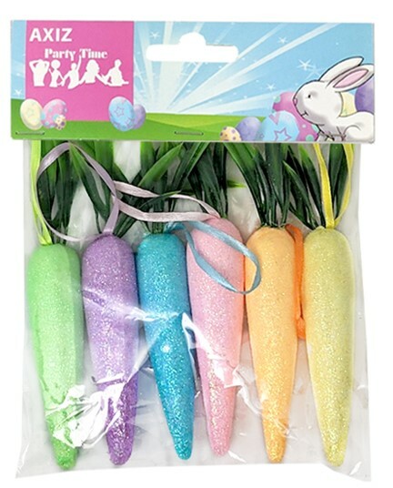 Mini Foam Carrots 6pk 14cm (overall length) Glittered Easter Peter Rabbit Party