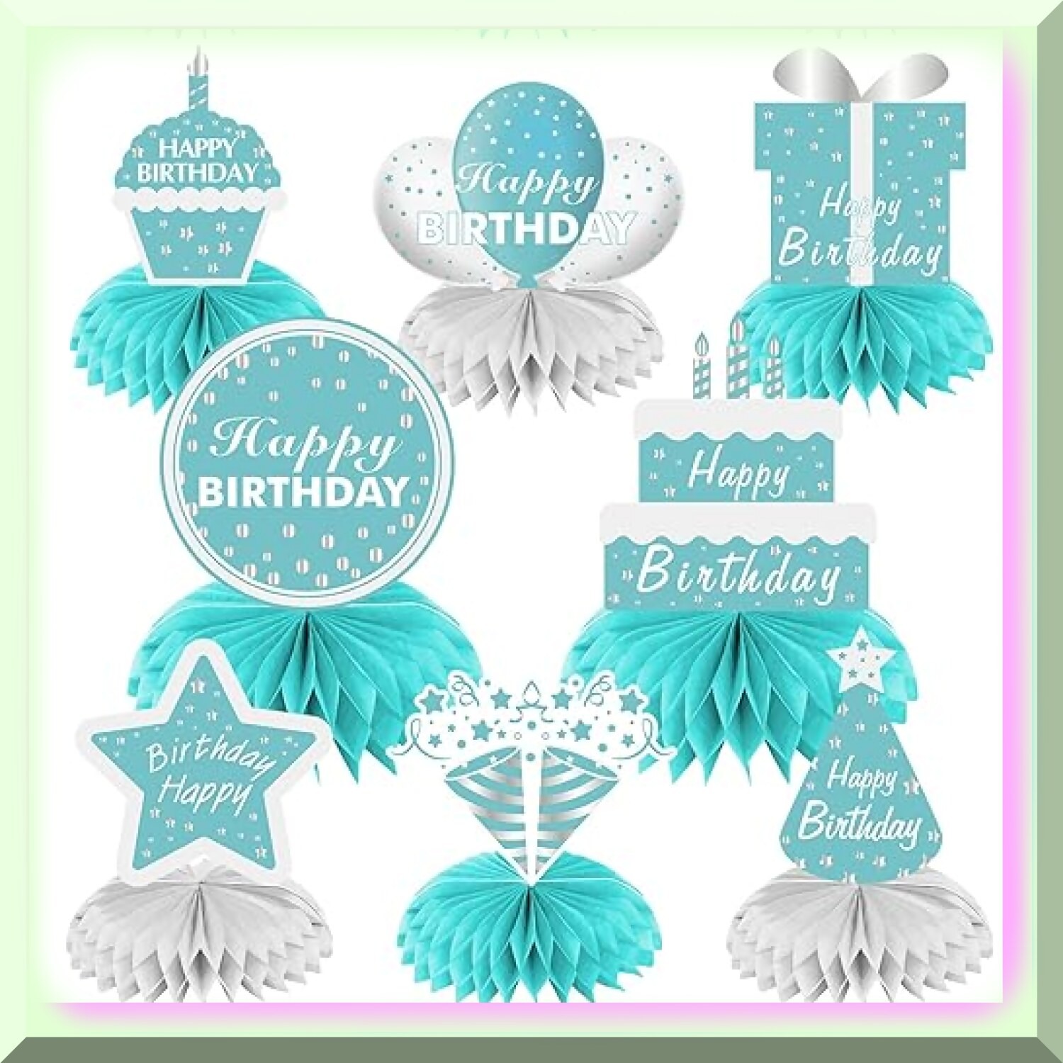 Teal Blue Honeycomb Birthday Table Centerpieces 8pcs