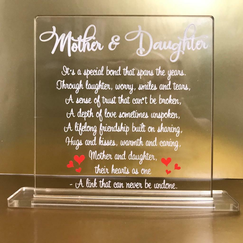 Happy Mothers day engraved gift mother daughter mum special heart bond plaque