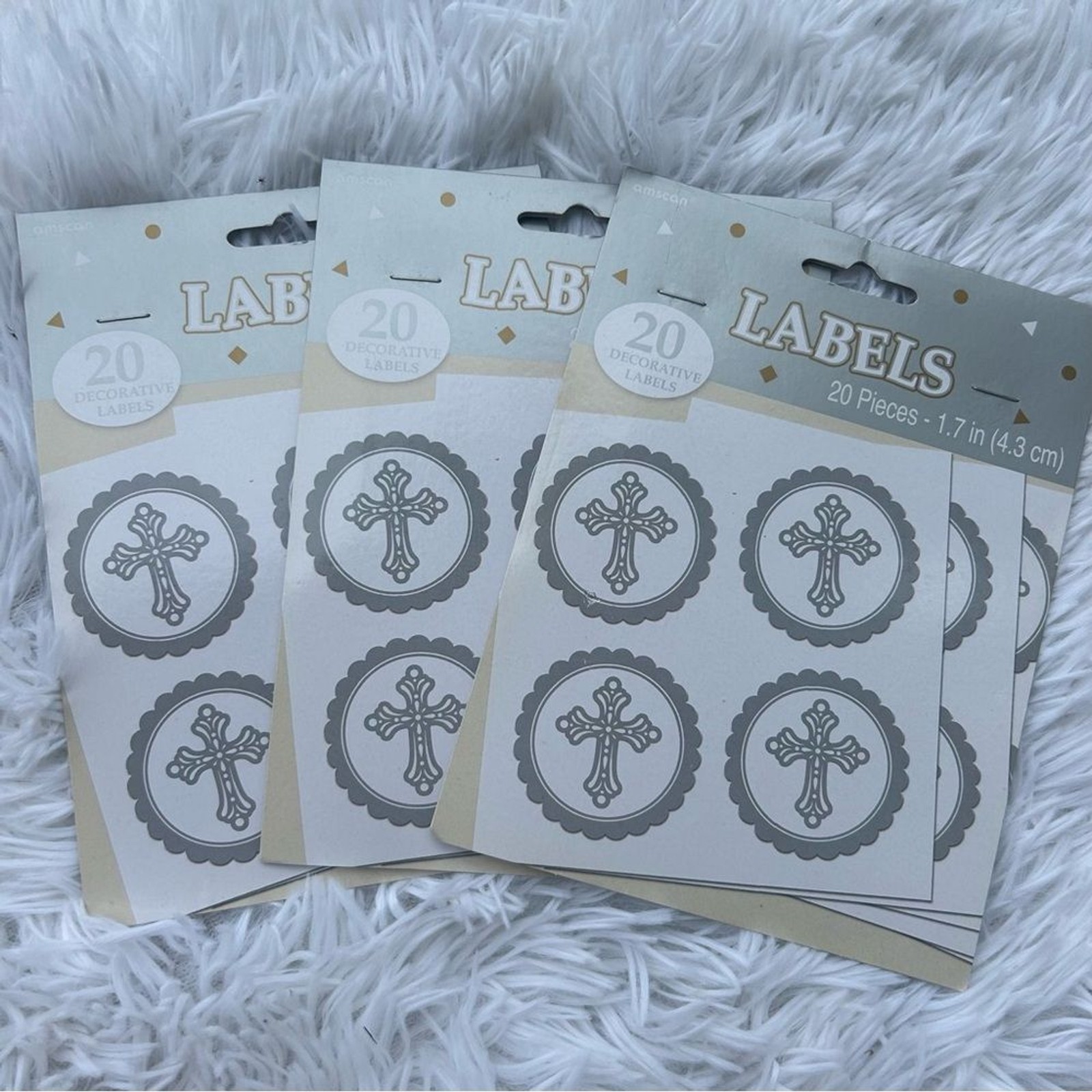 Silver Cross Circle Stickers Baptism, Communion, Confirmation, Wedding