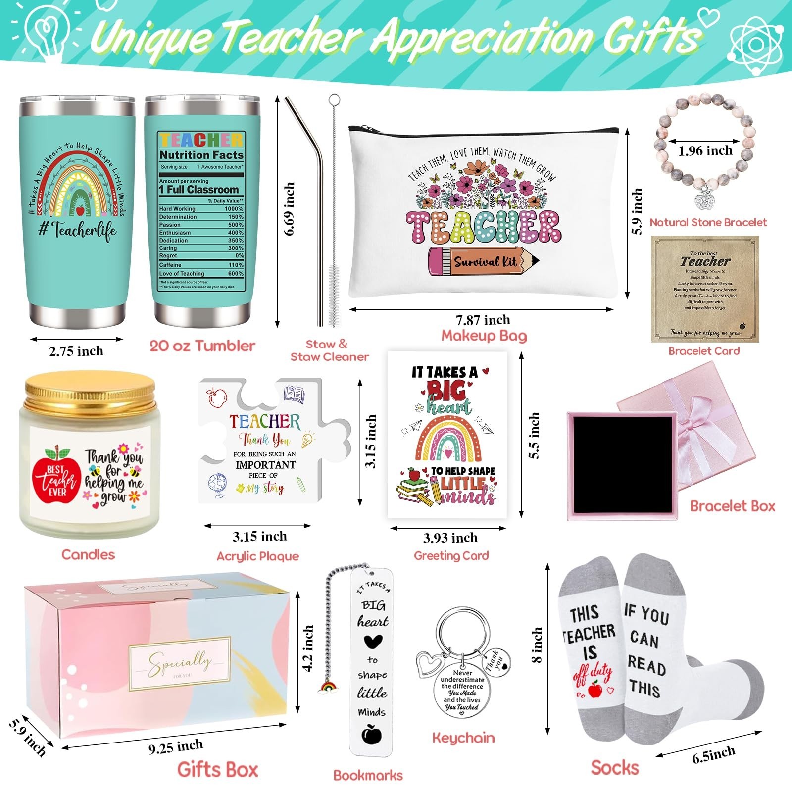 Teacher Appreciation Gifts: 20 OZ Tumbler Gifts Basket for Women, Christmas &…