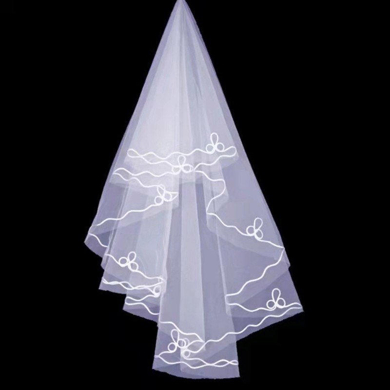 Wedding Tulle White Beige Black Red Bridal Veils Elegant Women Double Layer Veil