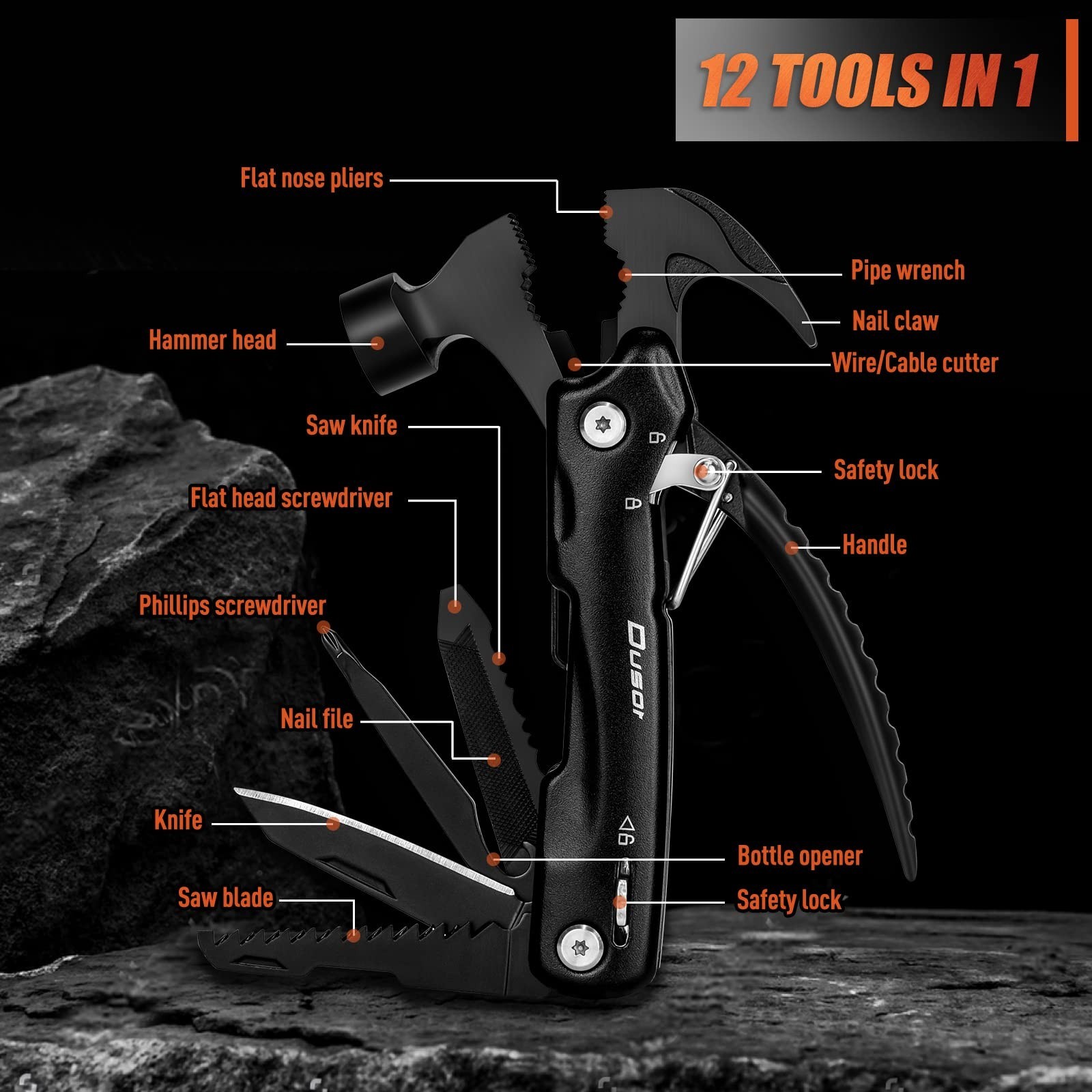 Gifts for Men 12 in 1 Hammer Multitool, Father’ s Day Gifts from Daughter, Hu…