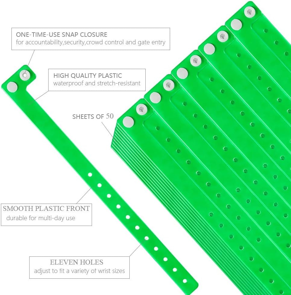 Plastic Event Wristbands Neon Green – 500 Pack Vinyl Wristbands for Parties
