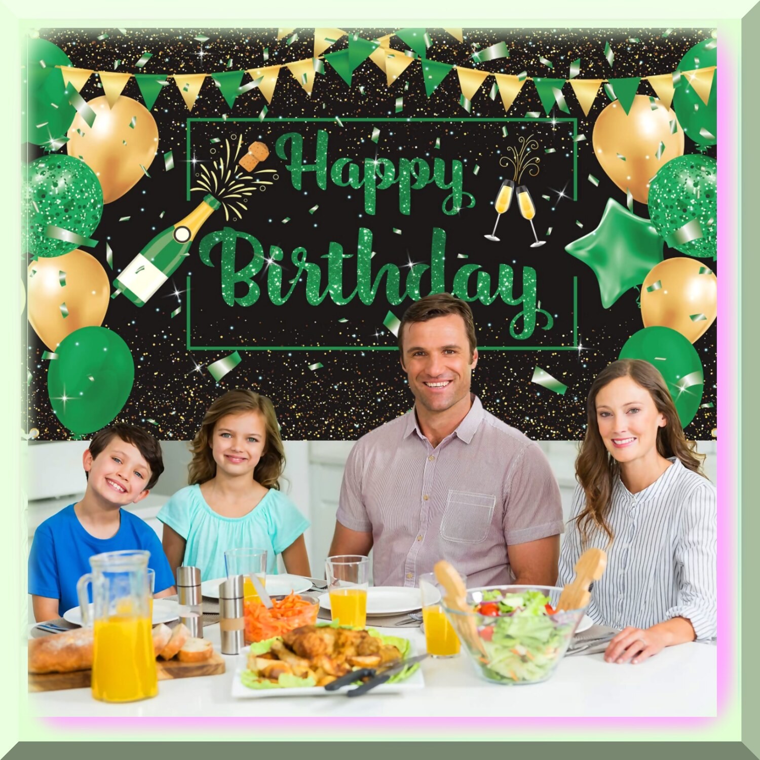 Green Happy Birthday Banner for Men 180x110cm