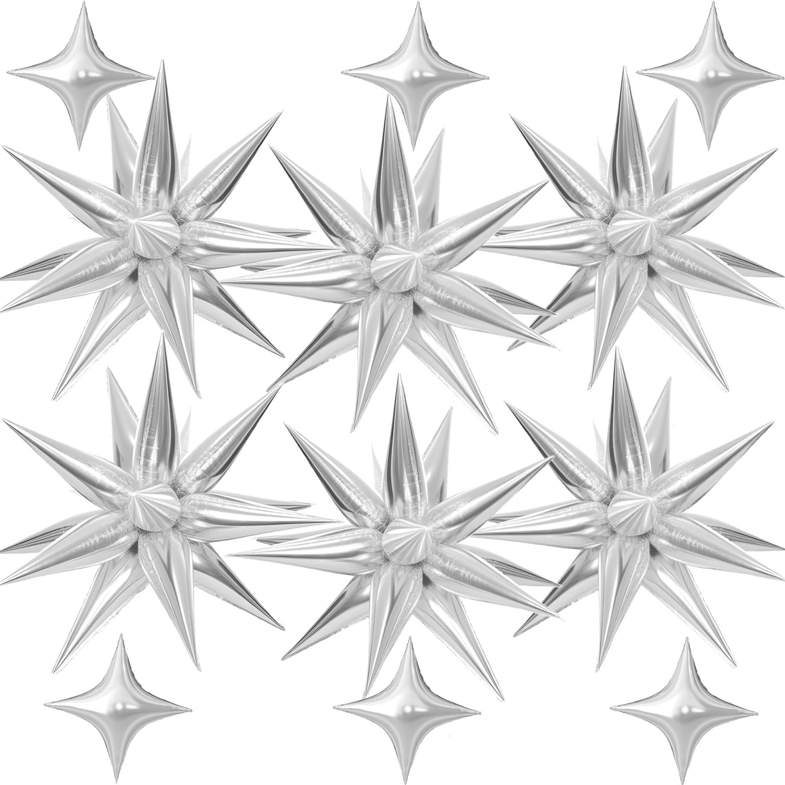 78 Pcs Silver Star Foil Balloons, 12 Point Spike Explosion Cone Mylar Balloon…