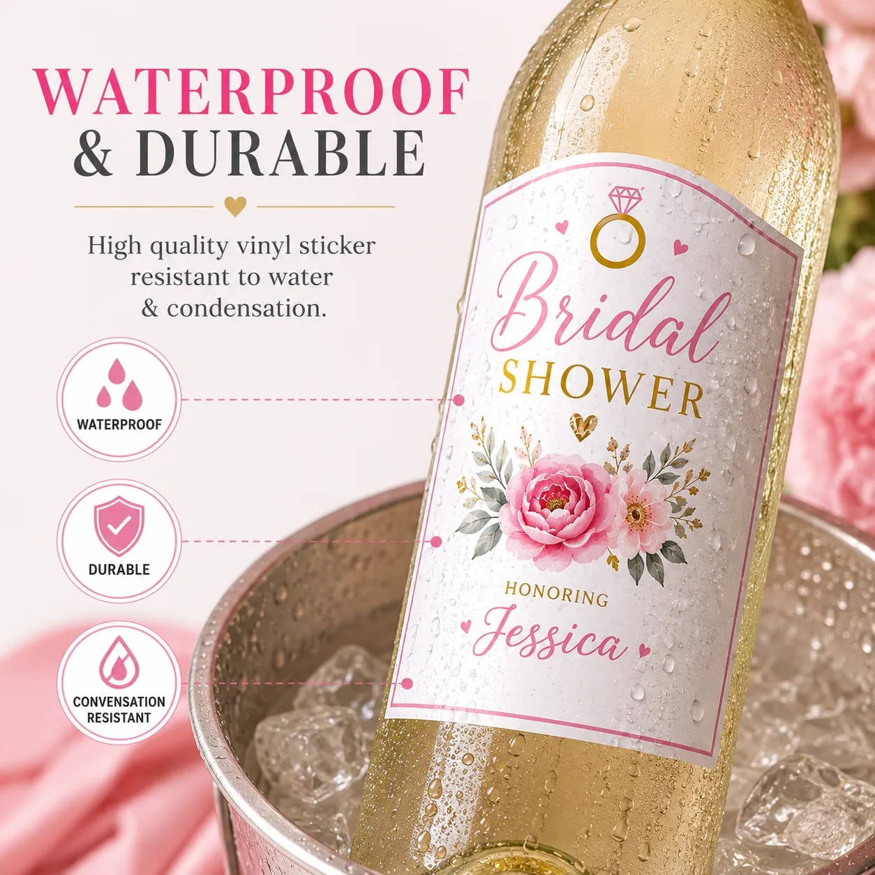 Personalised Bridal Shower Bottle Label Sticker Custom Wine Gift Decoration