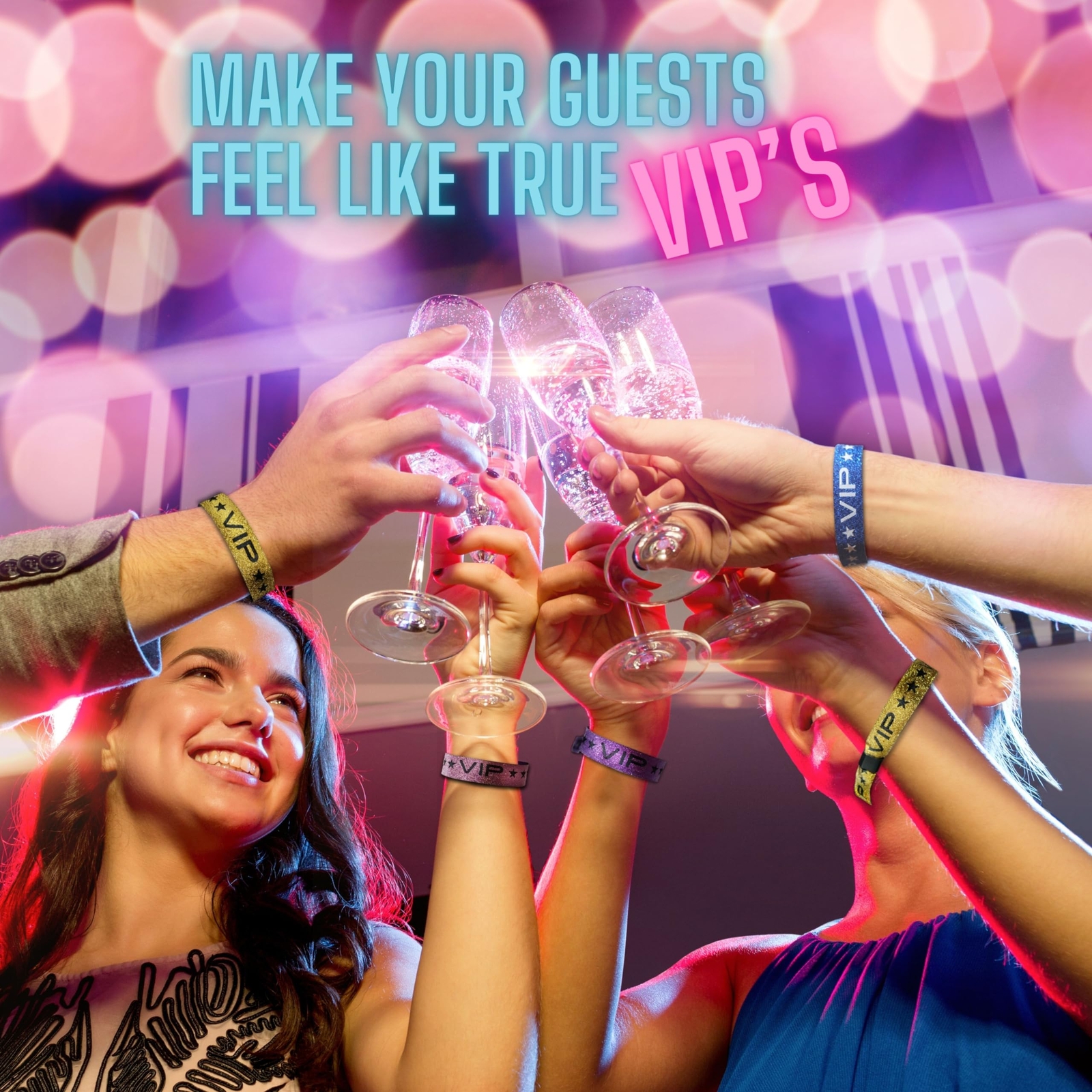 110 Sparkle VIP Party Wristbands with Locking Clip for Events Wedding Festivals