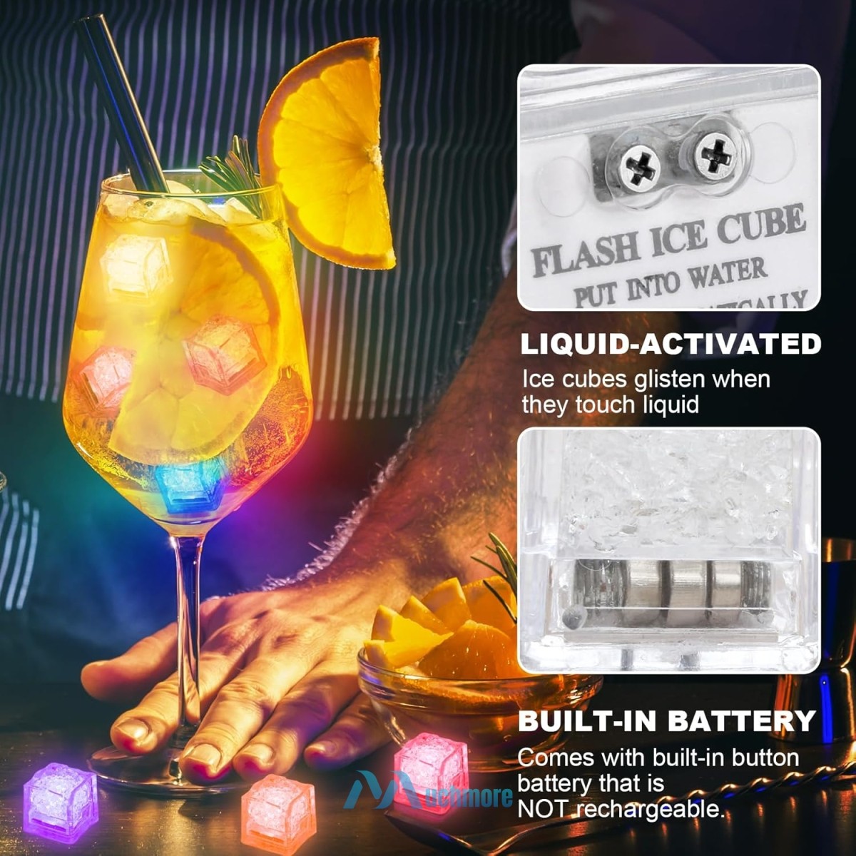 12~120pc Multi Color Flashing LED Light Up Ice Cubes Waterproof Liquid Activated