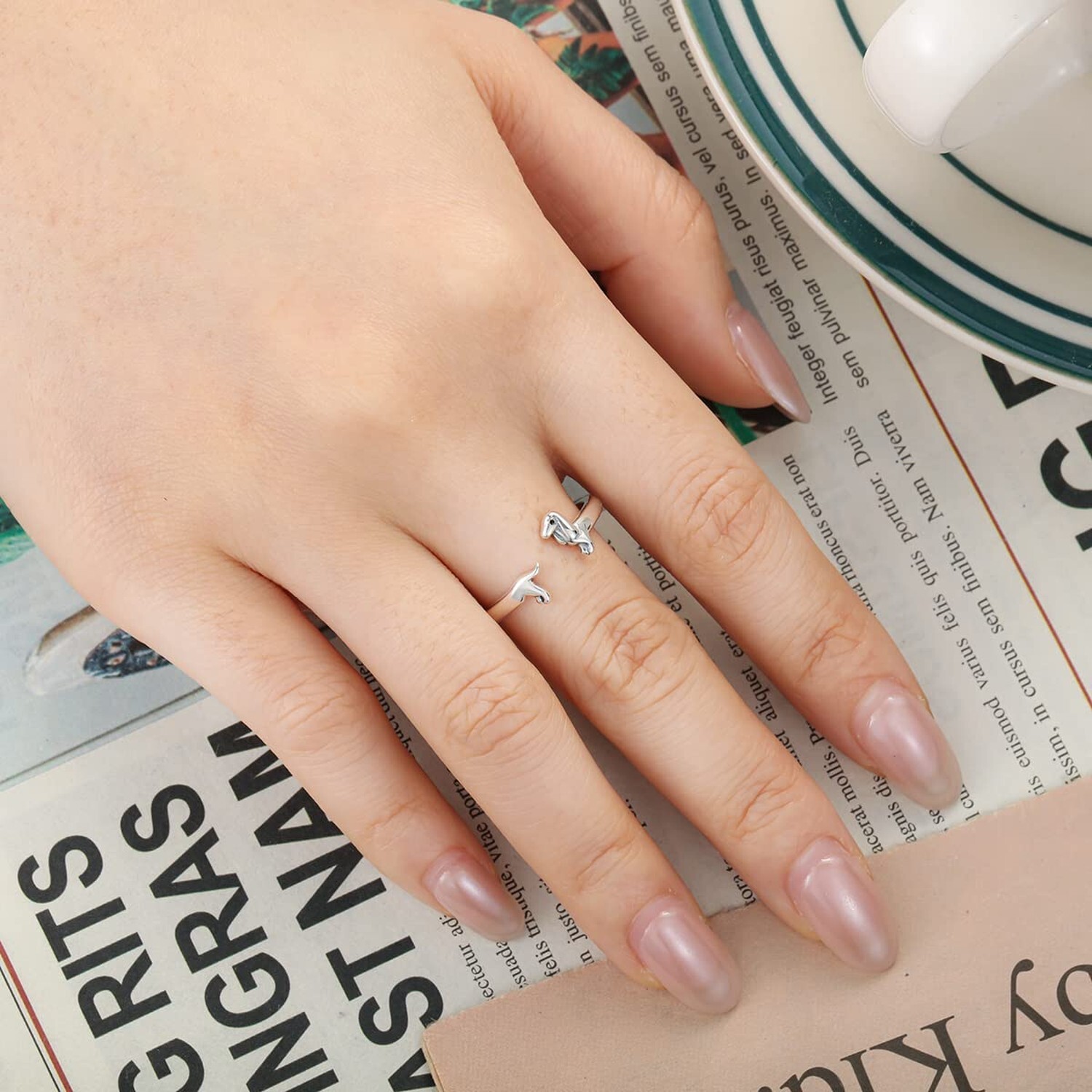 Dachshund Open Rings for Women S925 Sterling Silver Dachshund Open Ring