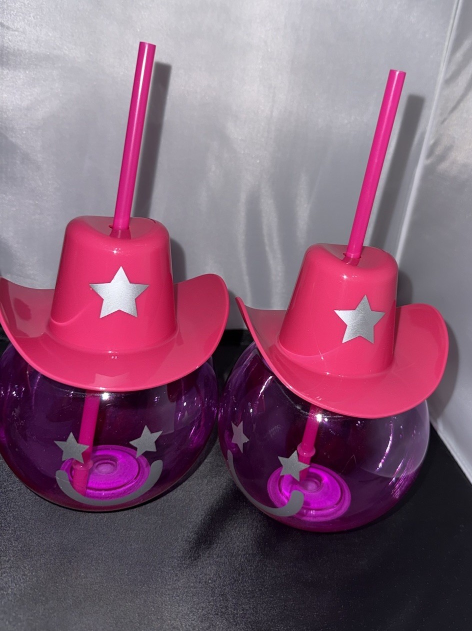 Bachelorette Cowgirl Hat Tumbler Cups Pink Purple 16 oz w/ Straw Set of 5