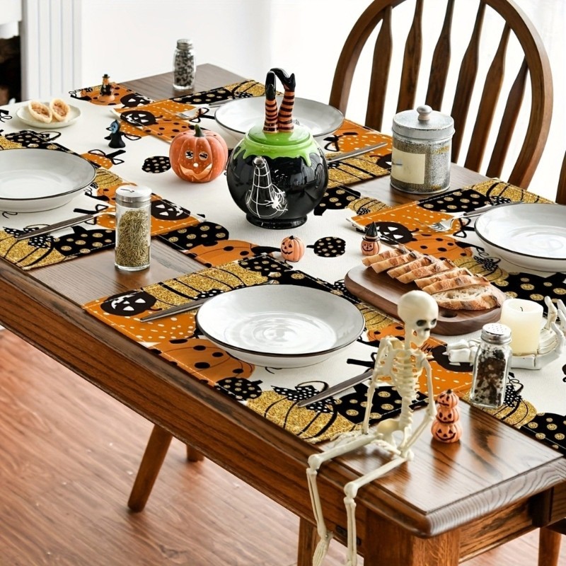 Halloween Pumpkin Table Runner Portable Placemat for a Eerie Dining Experience