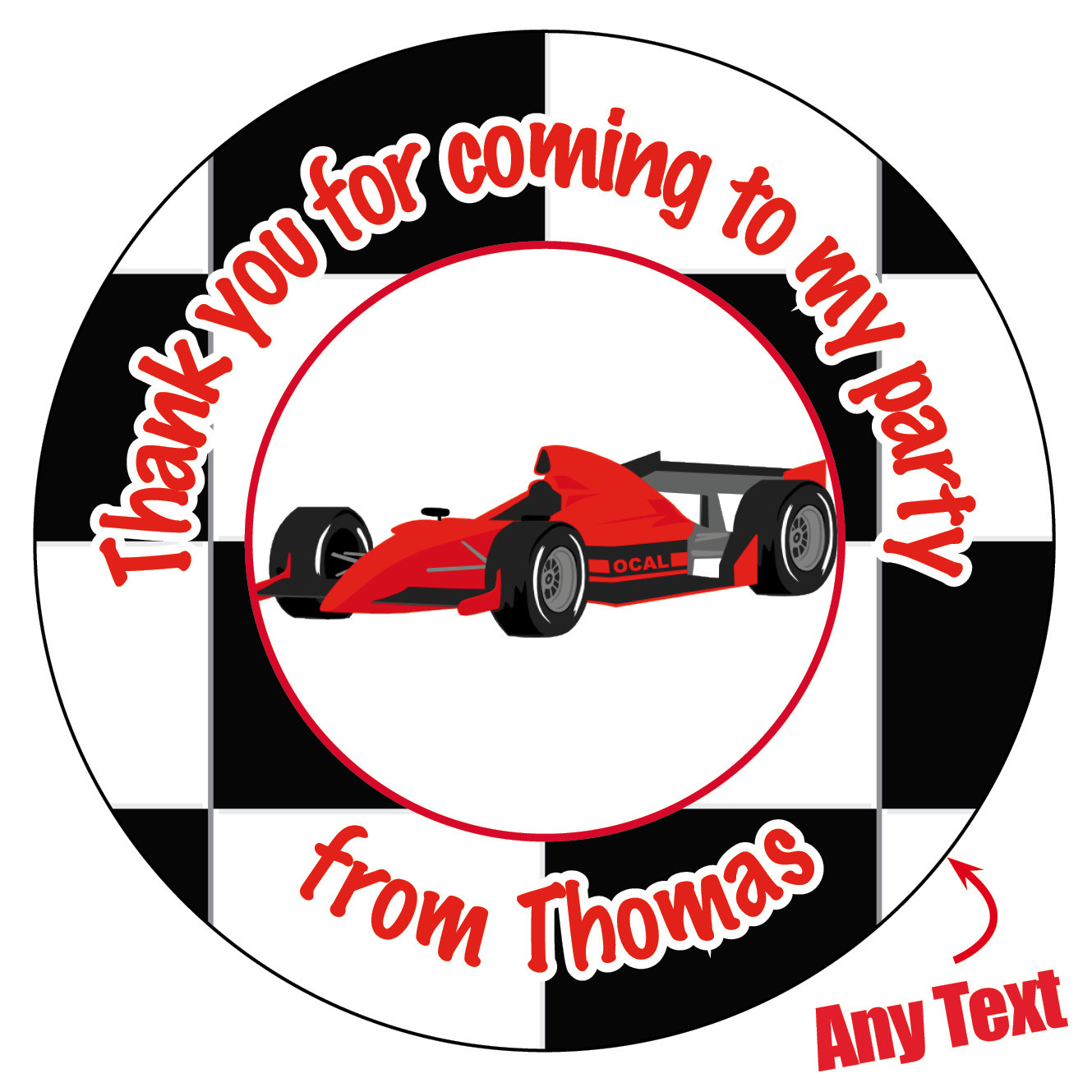 Personalised Formula 1 Racing Car Birthday Stickers Party Bag Thank You – 506