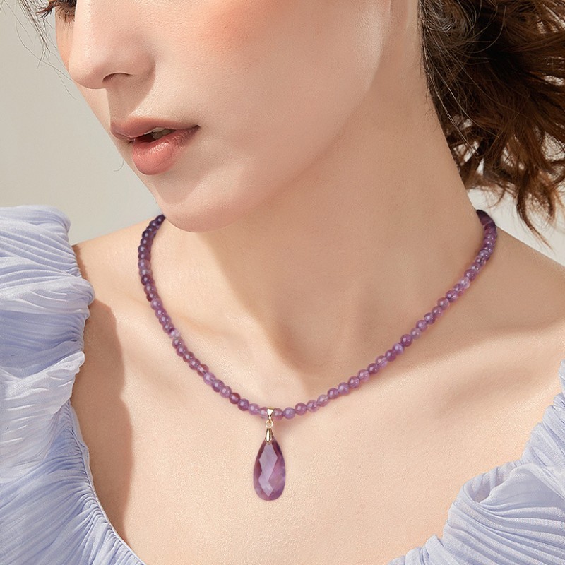Multi-Style Beaded Choker Necklace Teardrop Pendant Healing Stone Jewelry Gift