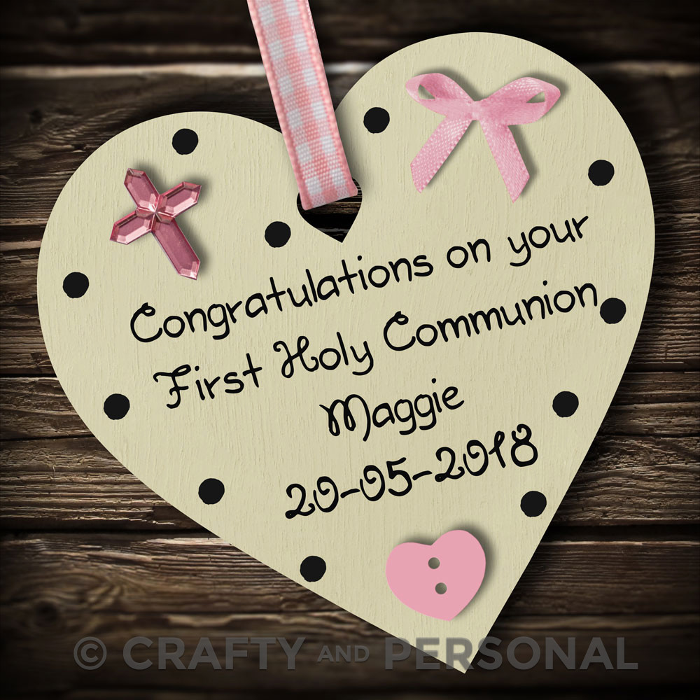 Personalised 1st First Holy Communion gift plaque wooden heart keepsake present