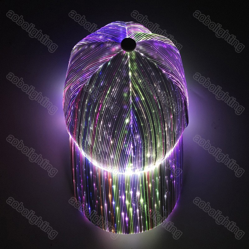 USB Rechargeable Silk Fiber Optic Light up Neon Glowing Hat 7 Colors Hip-Hop Cap
