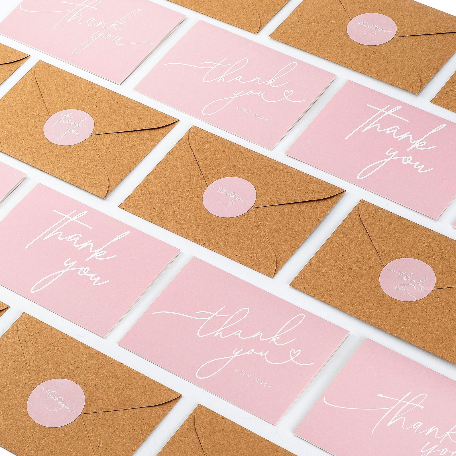 Layneria 100 Bulk Pink Thank You Cards 3.5 inches x 5 inches, and White