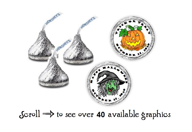 108 Personalized Halloween Hershey Kiss Candy Labels Wrappers
