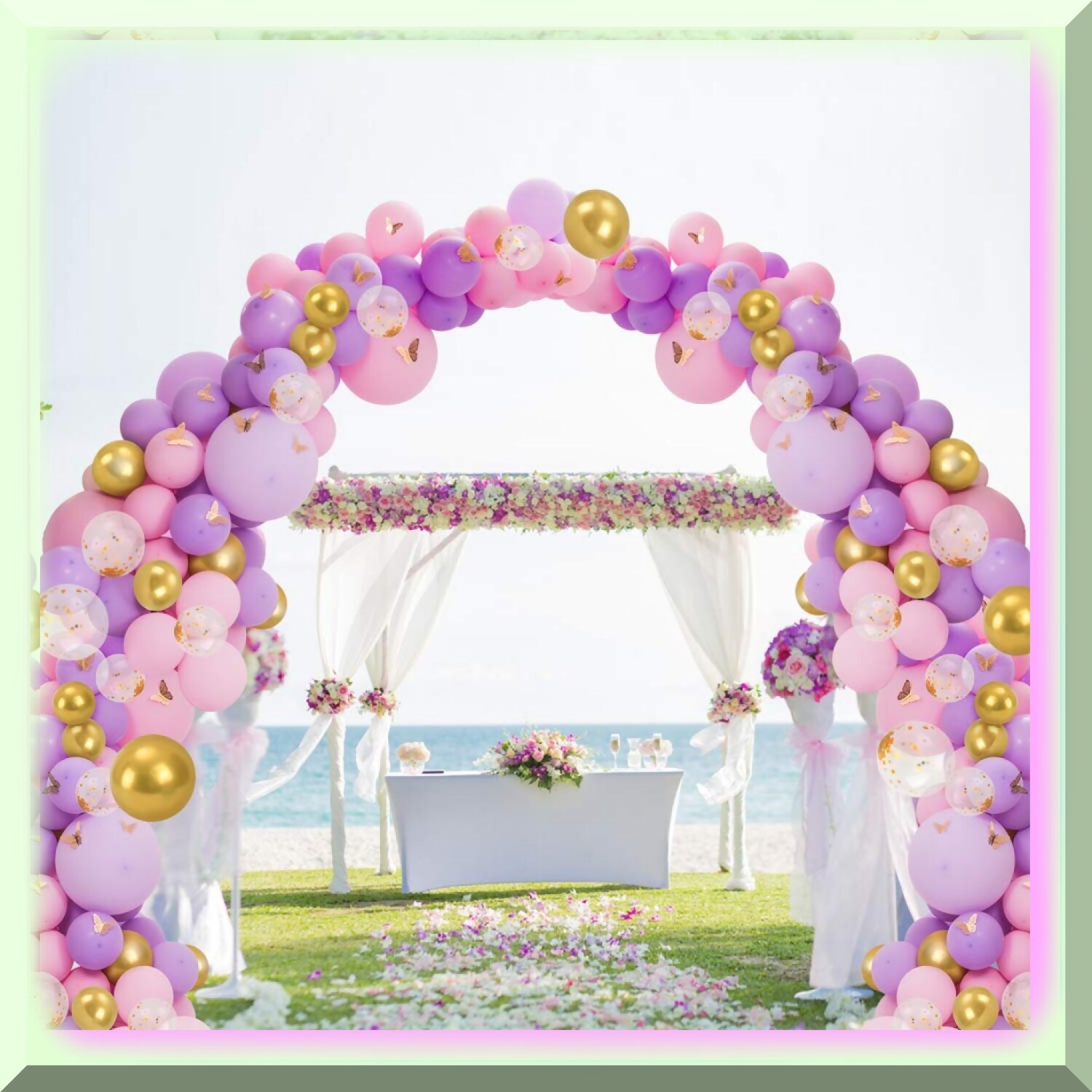Pink and purple balloon garland kit with gold accents