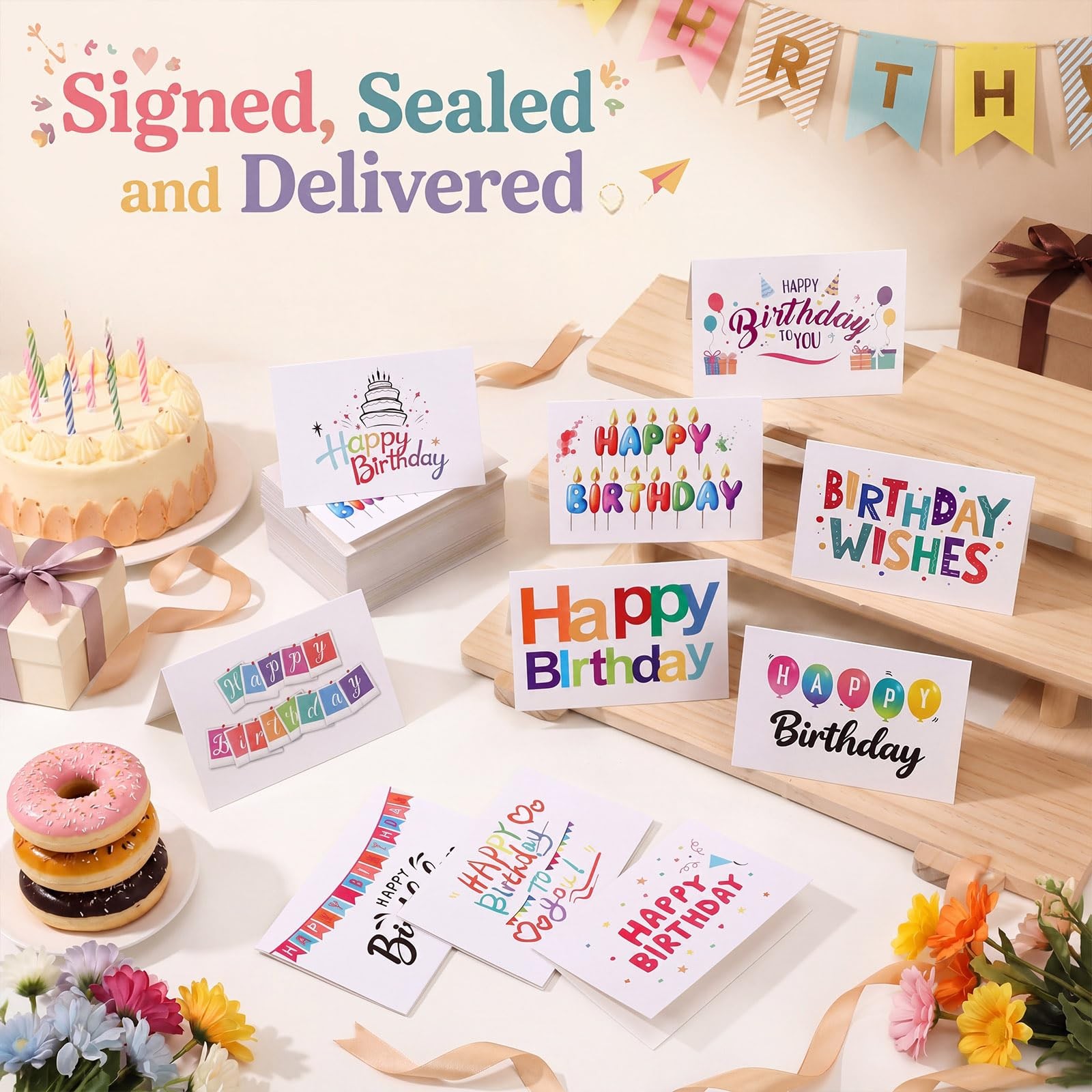 200 Pcs Happy Birthday Cards Bulk with 3.5 x 5 inches, Multicolor