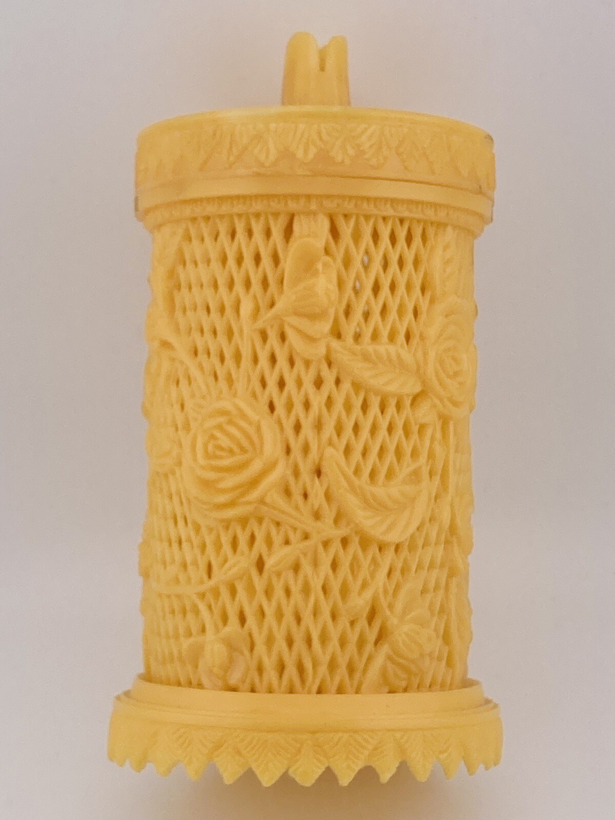 Faux Ivory Flower Treasure Container W/ Party Picks-Rose Pattern By Prestige